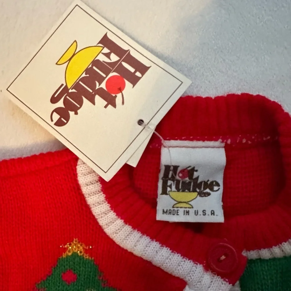 Vintage Hot Fudge Christmas Holiday Knit Cardigan Graphics Sweater Baby 18M